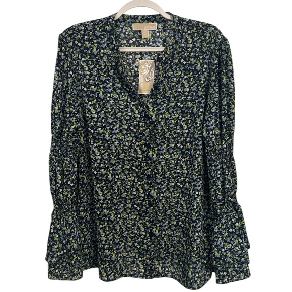 Michael Kors 3 Pc Set Micro Floral Blouse Skirt & Belt Beautiful Set NWT Sz L/XL - Picture 8 of 15